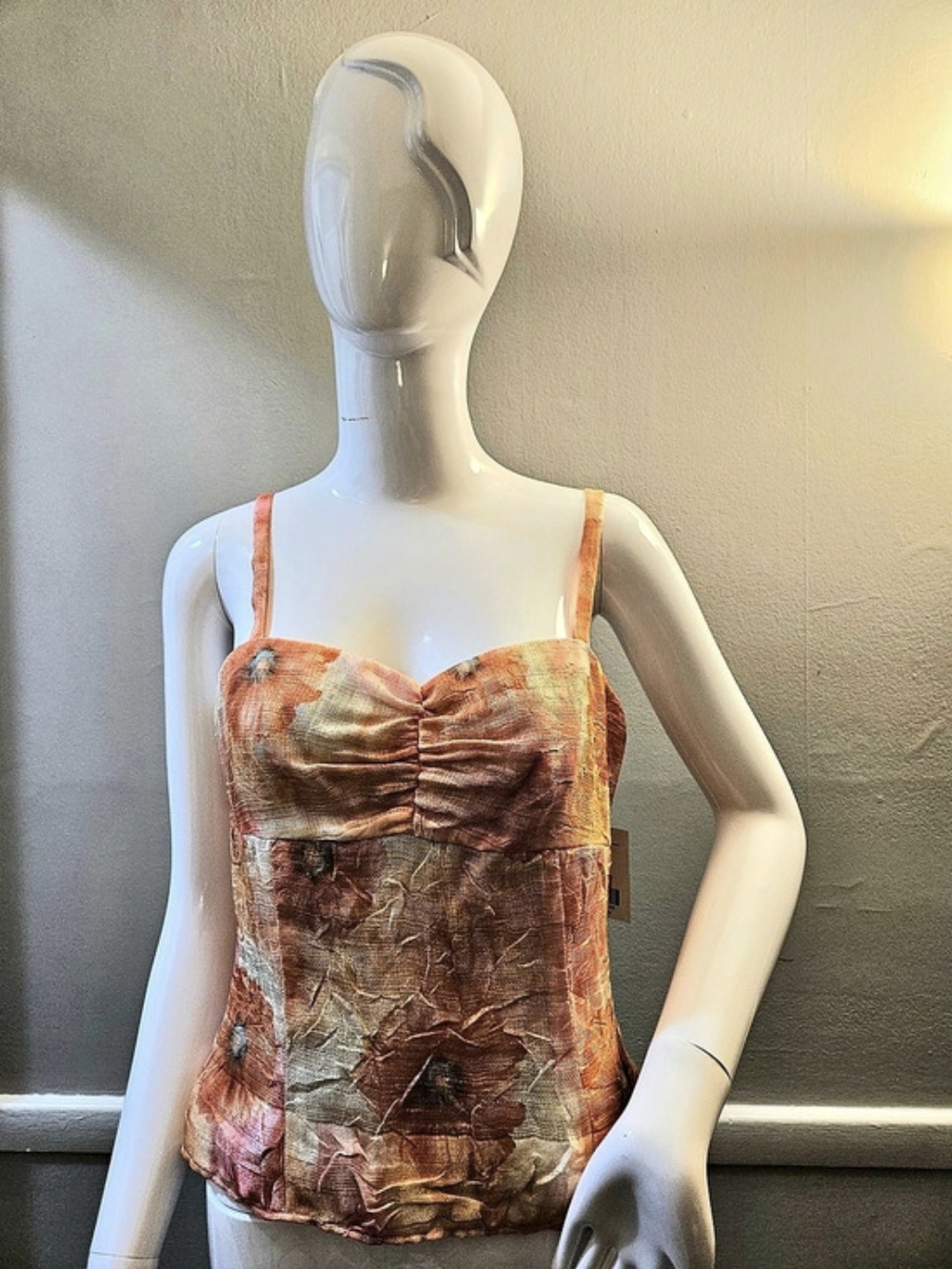 ECCOCI Abstract Ruched Camisole in Orange & Brown Size 6
